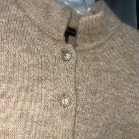 Cozy Tan Button Large wool blend cardigan sweater by Adrienne Vittadini - Picture 7 of 9